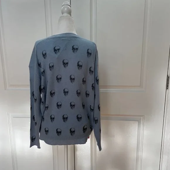 Skull Cashmere Mia V-Neck Skull Print Cashmere Sweater - Picture 4 of 8